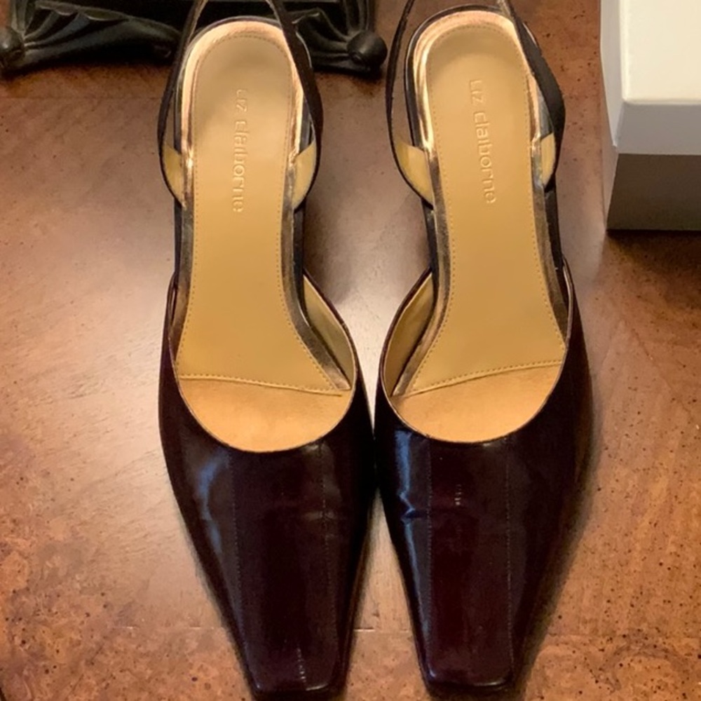 Easy Street Womens Sling-Back Dark Brown Eel Skin Shoes